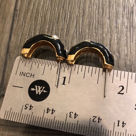 Vintage Black Enamel & Rhinestone Half Hoops - Picture 12 of 13